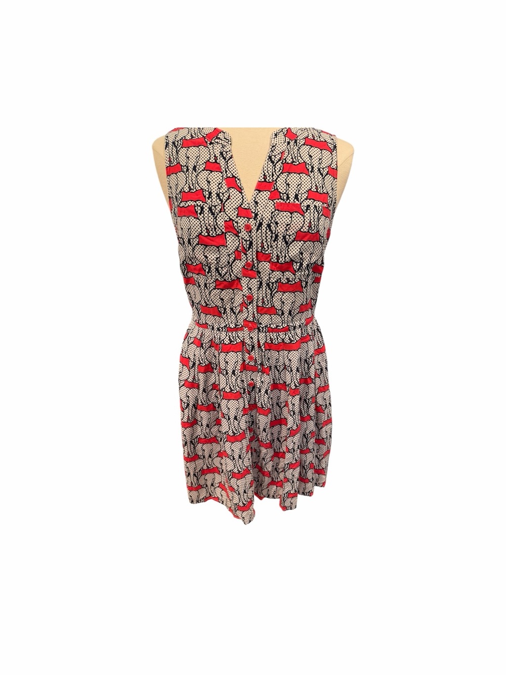 crown & Ivy Sleeveless Red & Black Elephant Printed V-Neck Dress